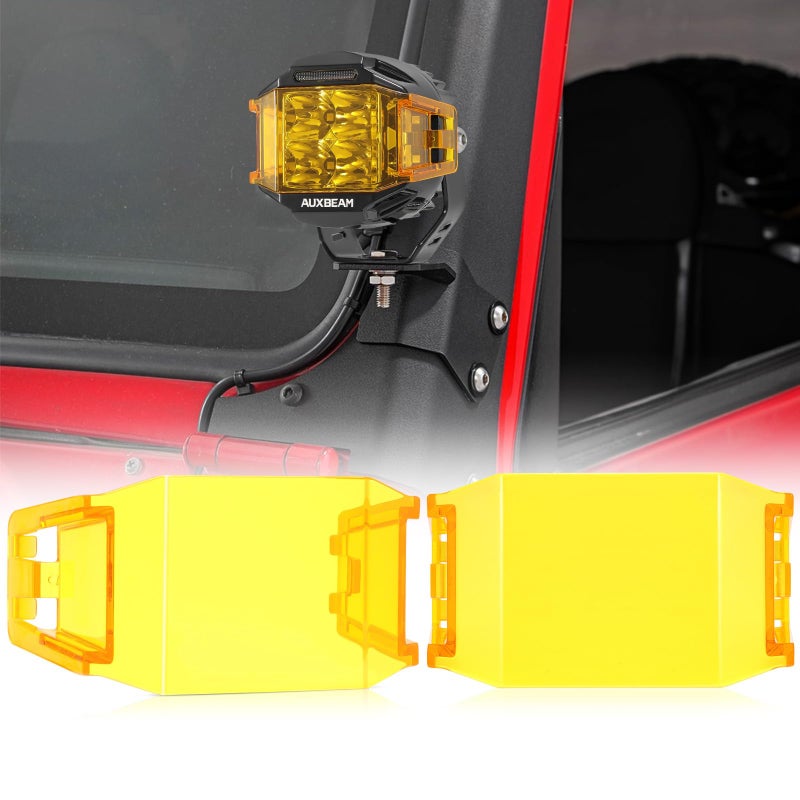 Auxbeam 4 Inch Amber LED Pods Covers VMAX Series Side Shooter Polycarbonate Protective Covers Offroad Driving Work Lens Mask Yellow Cube Fog Lights Bar Fit for ZD000849ZD000850 Model